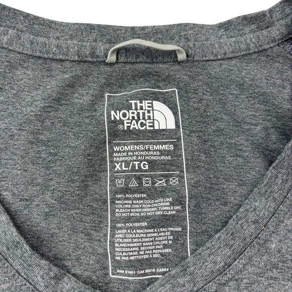 The North Face Women's XL XLARGE Flash Dry Short Sleeve V-Neck Gray W/Front Logo - Picture 4 of 16
